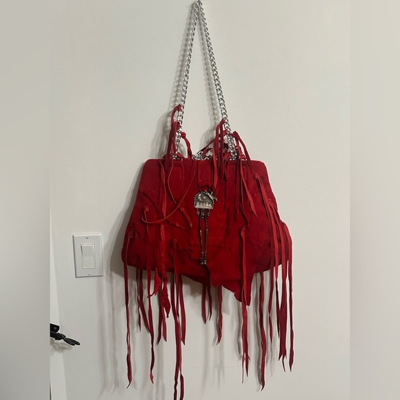 Julie Ewing Design red distressed leather purse cowboy medallion rodeo cowgirl - Picture 2 of 14